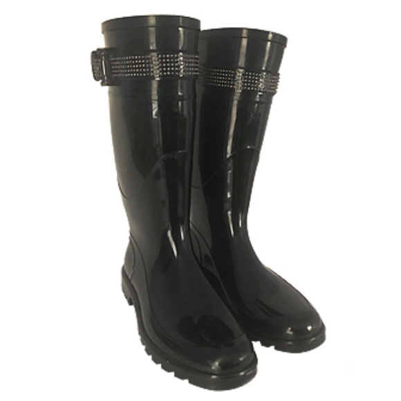 Burberry Shoes - Burberry Black Check Buckle Patent Rain Boots